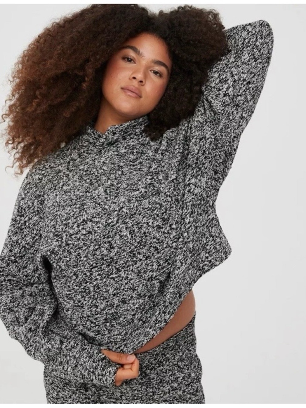 Aerie OFFLINE Black and Grey Snowday Marled Mock Neck Women’s Small